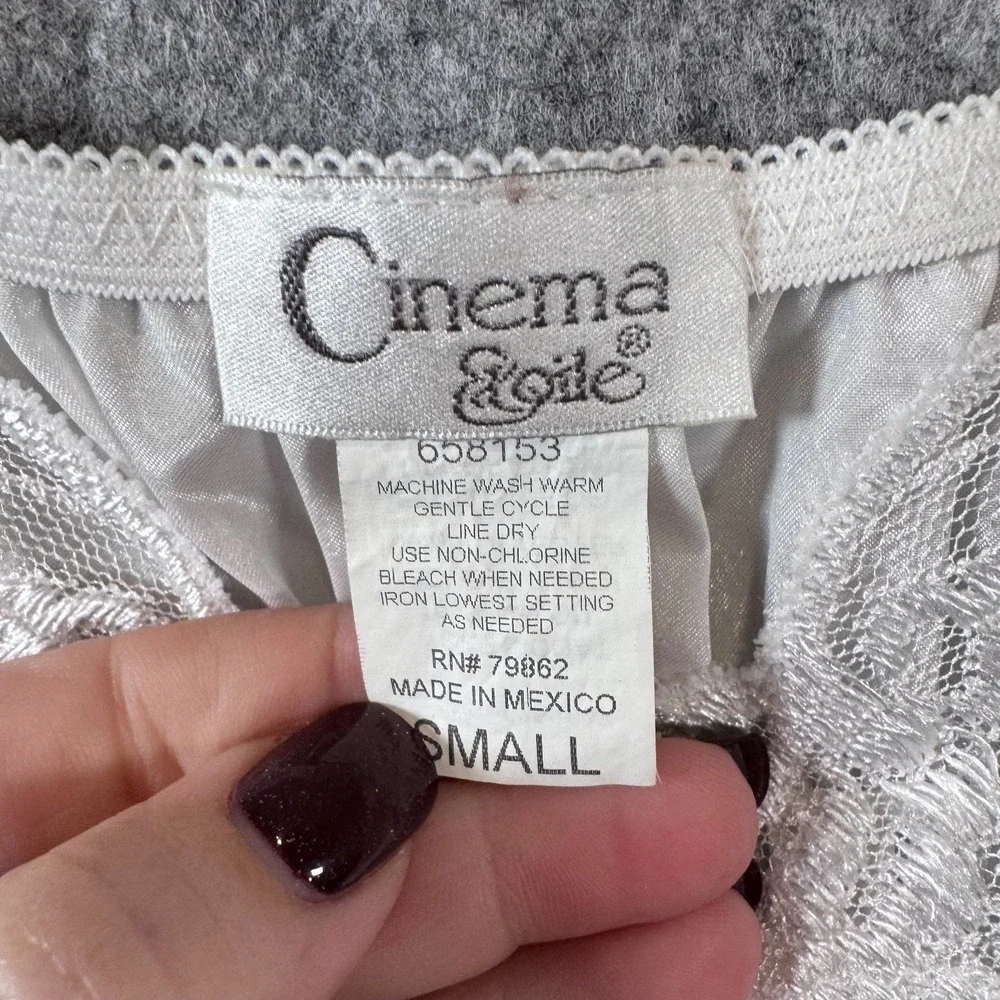 Vtg Cinema Etoile Lingerie White Lace Nightgown Bridal Satin Slip Chemise Small